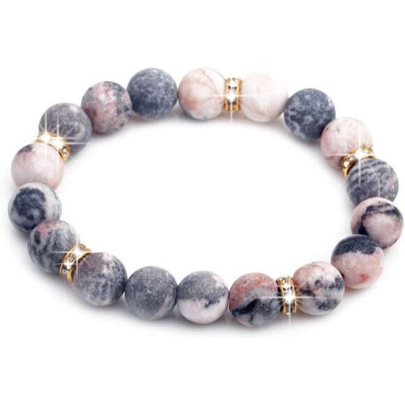 Calming Pink Zebra Stone Bracelet - Natural Healing Beads for Anxiety Relief - Picture 1 of 6